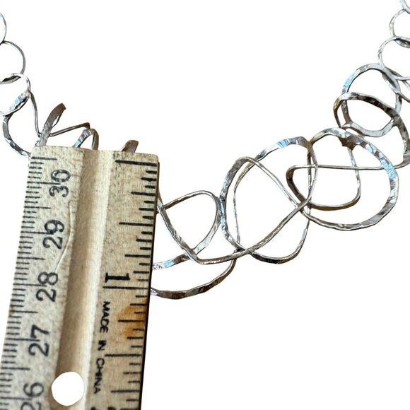 Handmade Modernist Dimensional Silver Circle Link Necklace - Picture 6 of 7
